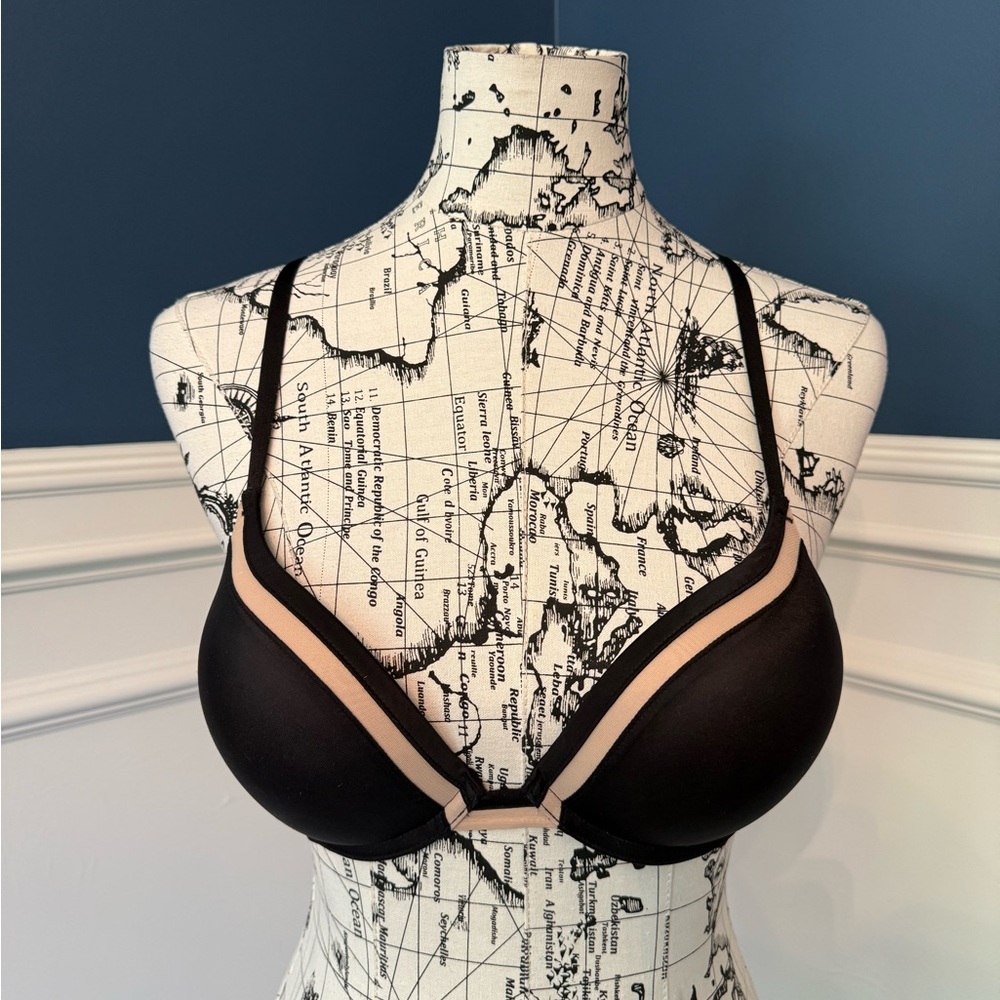 Victoria's Secret Bombshell Plunge Black and Tan Bra 34B -Adds 2 cup sizes!